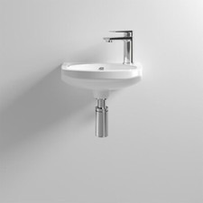 Small 350mm Wall Mounted Cloakroom Wash Basin 1 Tap Hole Modern White Sink
