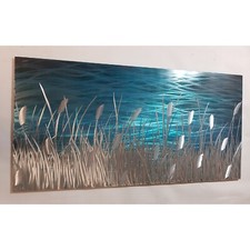 Modern abstract Contemporary metal wall art. By The Lake, Teal, Grey and Silver