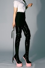 Patent Black Crotch High Heelless Platform Boots With Baby Pink Soles UK Size 9