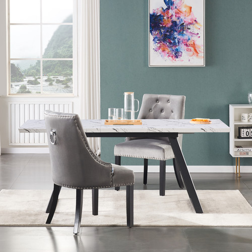 Dark grey velvet dining chairs - dark,