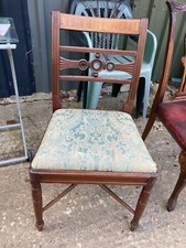 Vintage Antique Style Brown Wooden Dining Chair with Fabric Seat