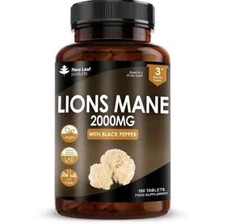 Lions Mane Extract Mushroom 2000mg - 180 High Strength Vegan Tablets UK Made