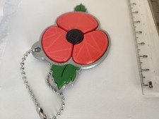 Red Poppy Keyring Bagtag Silk Shiny Plastic Armistice Charity Support Donate