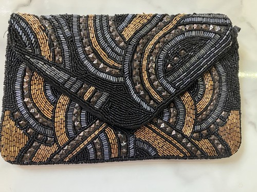 Ladies black gold beaded - &,