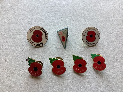 Joblot 7poppie enamel pin - of,