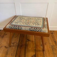 Vintage Hallway Seat Needlepoint Upholstery Wooden Stool Piano Dressing Bench