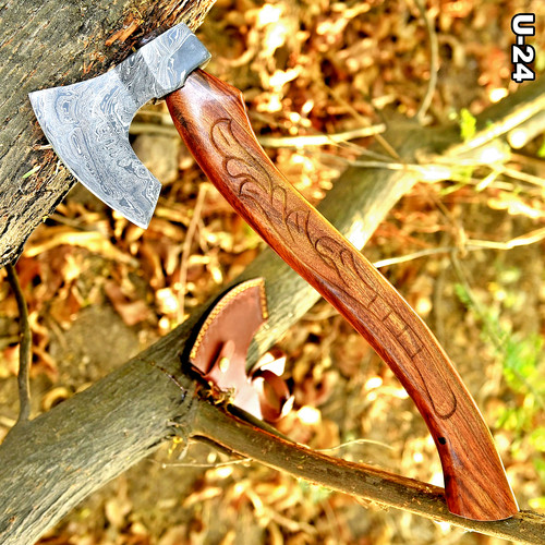 Hand forged damascus steel axe - damascus,