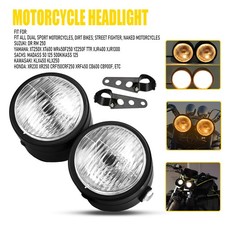 12V Universal Black Twin Headlight Double Dual Lamp Motorbike Lights Motorcycle