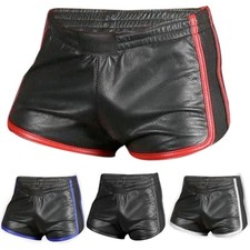Mens Gym Boxer Sports Shorts Real Soft Lambskin Leather Casual Clubwear Shorts