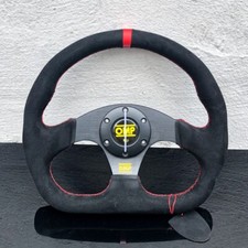 320mm OMP Black Suede Leather Steering Wheel D Shape Racing Red Stitching