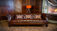 TETRAD GRAND PALACE ANTIQUE TAN BROWN LEATHER CHESTERFIELD 3/4 SEATER CLUB SOFA