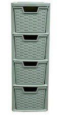 Storage Drawer Unit 4 Tier Rattan Effect Plastic Organizer Medium Office School
