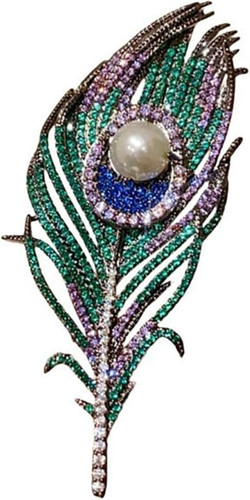 Vintage peacock feather brooch - feather,