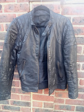 ZARA MAN MENS BLACK LEATHER BIKER JACKET SIZE SMALL