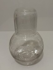 VTG Laura Ashley Clear Glass Bedside Water Carafe Tumbler Up Etched Leaf Des#12 