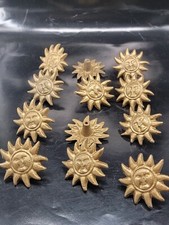 Vintage Gold Colored Cast Iron Sunny Face Drawer Pulls Set Of 12