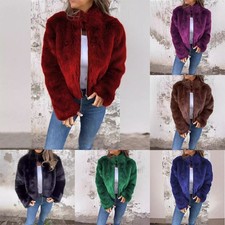Women Velvet Coat Zip Jacket Stand Collar Fluffy Autumn Winter Outerwear