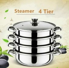 4 Tier Stainless Steel Food Steamer Set Induction Hob Cookware Steam Pot Pan Set