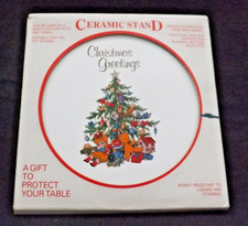 ?Vintage CHRISTMAS Tree Ceramic Felt Back Teapot Stand/Tile  *Boxed*