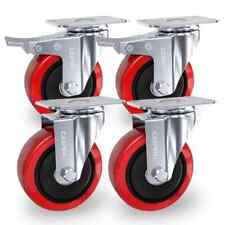 Set of 4 Heavy Duty 100mm Trollry Rubber Swivel Castor Wheel Caster Brake 600KG