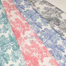 Vintage French Toile de Jouy 100% cotton fabric Blue, Pink, Mint