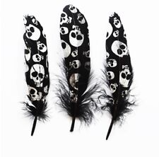 Large Black Skull Goose Feathers Arts Crafts Hat Costume Silver Gothic Halloween