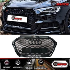 Audi RS3 Style A3 S3 8V Front Main Grille Honeycomb Mesh Grill Gloss Black 17-20