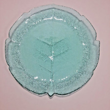 6 x Arcoroc France Aspen Teal Aqua Green Leaf Textured Glass Plates 24 cm dia.