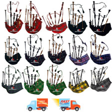 Full Size Bagpipe Great Highland Various Tartans with Chanter, Tutor Book & Bag 