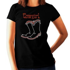 Cowgirl Boots Rhinestone Ladies t shirt - Country Line Dancing  - Any Size 6-24