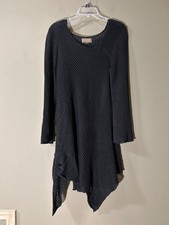 Zuza-Bart Womens Black Linen Cover Up Dress Assymetrical Bohemian Sz Small/Med