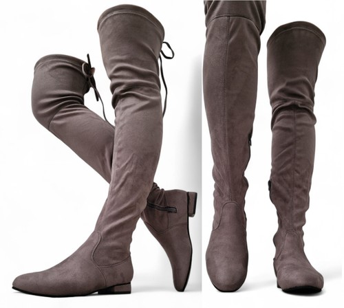 Womens grey thigh high boots - grey,