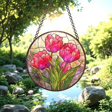 Pink Tulips Stained Glass