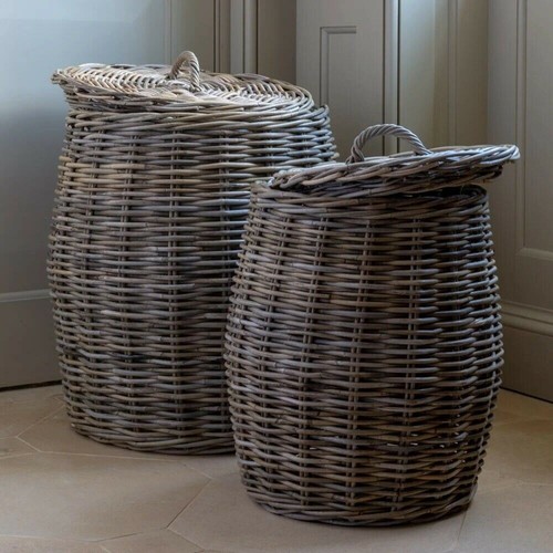 Rattan lidded laundry basket - rattan,