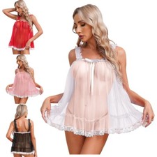 Lingerie for Women Babydoll Sheer Mesh Nightgown Lace Trim Camisole Slip Tops