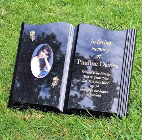 Personalised granite open book - open,