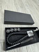 Kia Keychain Gift set Black Leather Braided Keyring Box Gift Set UK New💙💖