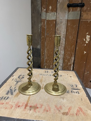 Pair vintage brass barley - pair,