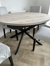 Next Bronx Oak Effect Grey Bronx 4 to 6 Seater Extending Round Dining Table Set