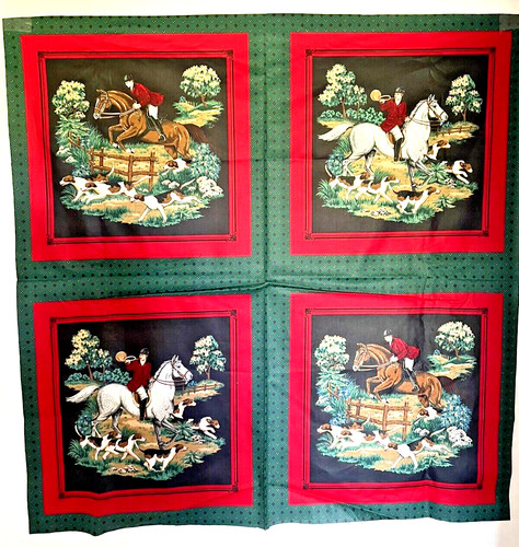 Fox hunt horse fabric - horse, panel