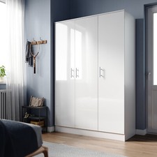 White Gloss 3 Door Triple Wardrobe with Hanging Rail & Shelves Bedroom Furniture