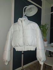 Zara White Cropped Puffer
