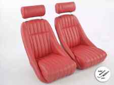 Full Bucket Retro Classic Car Seats Red synthetic leather + headrests + rails
