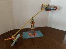 Unique Art Sky Ranger Tower,  Airplane & Blimp 1933 Tin Toys Complete