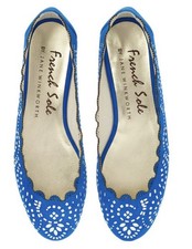 French Sole Blue Suede with Silver Embellishment - Flat Shoes size 7 EU 40