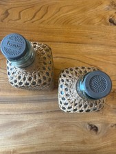 Two vintage glass / wicker