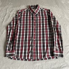 Brutus Trimfit Shirt Mens Small Red Cotton Button Down Cotton Check Long Sleeve