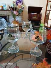 3 x Irish Coffee Glasses Clover Leaf Pattern  3.5"