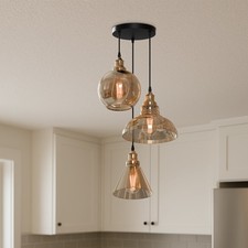 3 Way Hanging Glass Pendant Light LED Ceiling Light Modern Vintage Chandelier