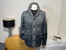 Cedar Wood State Blue/Grey Chunky Knit High Collar Cardigan Size L